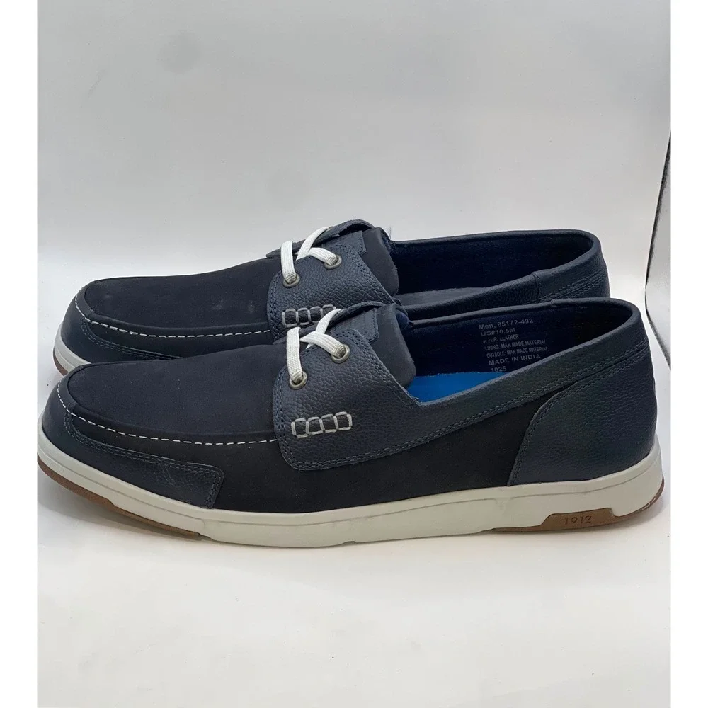 Nunn Bush Luca Moc Toe Boat Shoes Navy Multi Leather Loafers Mens 10.5